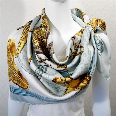 hermes blue silk scarves